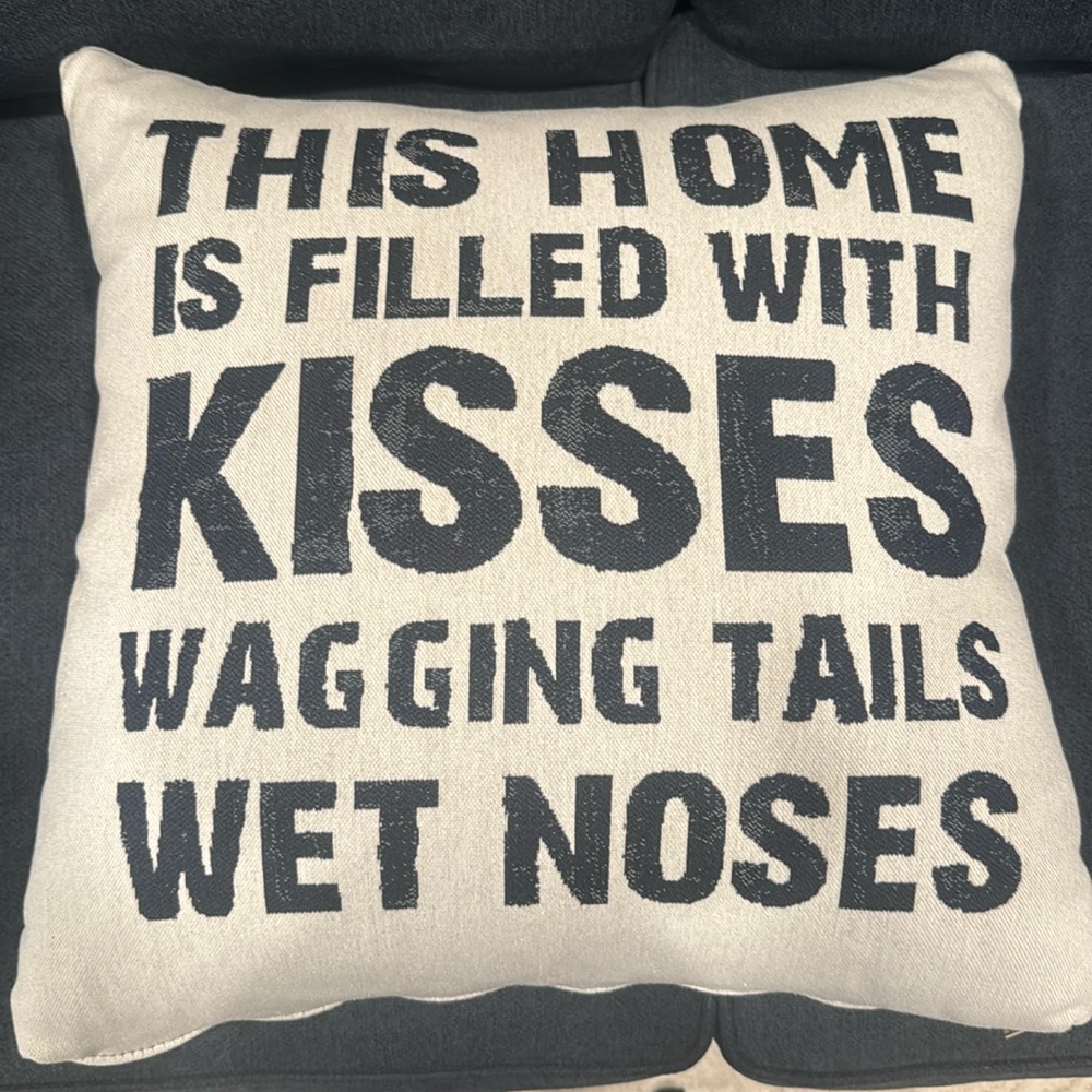 Dog themed pillow case. 19 by 19